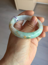 Load image into Gallery viewer, 52mm 100% natural Type A sunny green pink carved and golden-painted jadeite jade bangle PH201
