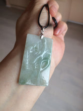 Load image into Gallery viewer, 100% Natural type A light green safe and sound pendant with the carved hieroglyph of "Buddha" jadeite Jade pendant group B99
