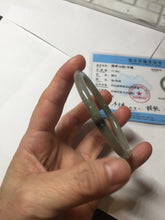 Load image into Gallery viewer, 56mm Certified Type A 100% Natural sunny green/black/gray with dark green floating flowers slim round cut Jadeite bangle PD78-5771