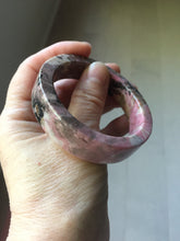 Load image into Gallery viewer, 50.5mm 100% natural pink/black/brown/black chubby round cut rose stone (Rhodonite) bangle SY135
