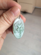Load image into Gallery viewer, 100% Natural type A light green safe and sound pendant with the carved hieroglyph of "Buddha" jadeite Jade pendant group B99