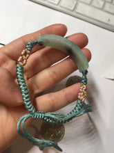 Load image into Gallery viewer, Type A 100% Natural green with dark green flying flower rectangle woven thread Jadeite Jade bracelet PH70