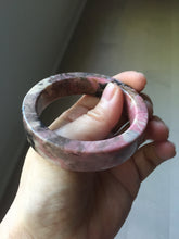 Load image into Gallery viewer, 50.5mm 100% natural pink/black/brown/black chubby round cut rose stone (Rhodonite) bangle SY135