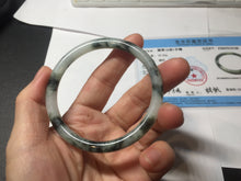 Load image into Gallery viewer, 55.4mm Certified Type A 100% Natural green/black/gray with dark green floating flowers slim round cut Jadeite bangle PD79-5746