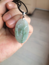 Load image into Gallery viewer, 100% Natural type A light green safe and sound pendant with the carved hieroglyph of "Buddha" jadeite Jade pendant group B99