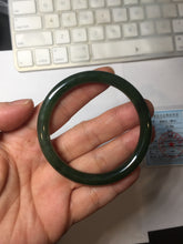 Load image into Gallery viewer, 51.2mm certified 100% Natural dark green/black round cut nephrite (碧玉) bangle HN147-0523