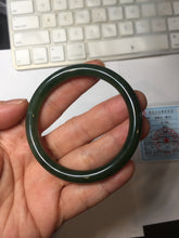 Load image into Gallery viewer, 51.2mm certified 100% Natural dark green/black round cut nephrite (碧玉) bangle HN147-0523