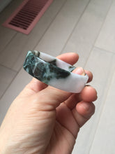 Load image into Gallery viewer, 48mm certified 100% natural type A dark green white purple Snowy Pine Forest square style jadeite bangle BH114-6910