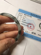 Load image into Gallery viewer, 55.4mm Certified Type A 100% Natural green/black/gray with dark green floating flowers slim round cut Jadeite bangle PD79-5746