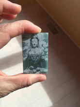 Load image into Gallery viewer, 100% natural blue gray white Guatemala jadeite jade Photo engraving Guanyin (观音) rectangle safe and sound pendant/worry stone/decor PA248