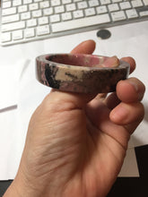 Load image into Gallery viewer, 50.5mm 100% natural pink/black/brown/black chubby round cut rose stone (Rhodonite) bangle SY135