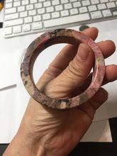 Load image into Gallery viewer, 50.5mm 100% natural pink/black/brown/black chubby round cut rose stone (Rhodonite) bangle SY135