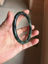 Load image into Gallery viewer, 60.7mm Certified 100% Natural Fresh Young Green/Dark Green/Black Green Ink Painting (绿水墨) Round Cut Nephrite (Wulanhai 乌兰海碧玉) Bangle HF136-7318