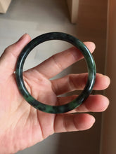 Load image into Gallery viewer, 60.7mm Certified 100% Natural Fresh Young Green/Dark Green/Black Green Ink Painting (绿水墨) Round Cut Nephrite (Wulanhai 乌兰海碧玉) Bangle HF136-7318