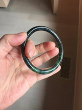 Load image into Gallery viewer, 60.7mm Certified 100% Natural Fresh Young Green/Dark Green/Black Green Ink Painting (绿水墨) Round Cut Nephrite (Wulanhai 乌兰海碧玉) Bangle HF136-7318