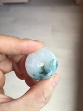 Load image into Gallery viewer, 28mm Type A 100% Natural white purple with green floating flowers Jadeite Jade Safety Guardian Button donuts couple pendant PB188