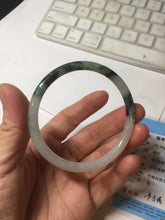 Load image into Gallery viewer, 56.5mm Certified Type A 100% Natural green/black/gray with dark green floating flowers slim round cut Jadeite bangle PD80-5758