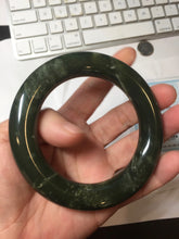 Load image into Gallery viewer, 57mm certified 100% Natural dark green/black Ocean Waves chubby round cut nephrite bangle HN186-0884