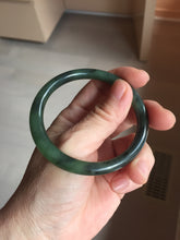 Load image into Gallery viewer, 55.7mm Certified 100% Natural Fresh Young Green/Dark Green/Black Green Ink Painting (绿水墨) Round Cut Nephrite (Wulanhai 乌兰海碧玉) Bangle HF135-7330