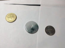 Load image into Gallery viewer, 28mm Type A 100% Natural white purple with green floating flowers Jadeite Jade Safety Guardian Button donuts couple pendant PB188