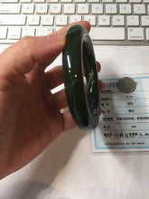 Load image into Gallery viewer, 57mm certified 100% Natural dark green/black Ocean Waves chubby round cut nephrite bangle HN186-0884