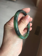 Load image into Gallery viewer, 54.4mm Certified 100% Natural Fresh Young Green/Dark Green/Black Green Ink Painting (绿水墨) Round Cut Nephrite (Wulanhai 乌兰海碧玉) Bangle HF134-7304