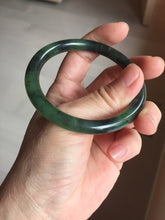 Load image into Gallery viewer, 54.4mm Certified 100% Natural Fresh Young Green/Dark Green/Black Green Ink Painting (绿水墨) Round Cut Nephrite (Wulanhai 乌兰海碧玉) Bangle HF134-7304