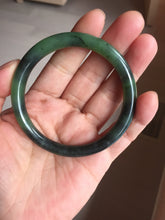 Load image into Gallery viewer, 54.4mm Certified 100% Natural Fresh Young Green/Dark Green/Black Green Ink Painting (绿水墨) Round Cut Nephrite (Wulanhai 乌兰海碧玉) Bangle HF134-7304