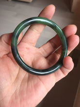 Load image into Gallery viewer, 54.4mm Certified 100% Natural Fresh Young Green/Dark Green/Black Green Ink Painting (绿水墨) Round Cut Nephrite (Wulanhai 乌兰海碧玉) Bangle HF134-7304