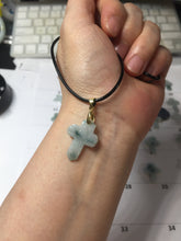 Load image into Gallery viewer, 100% Natural type A light green white with green floating flowers jadeite Jade cross shaped floral pendant necklace BS141
