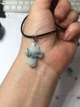 Load image into Gallery viewer, 100% Natural type A light green white with green floating flowers jadeite Jade cross shaped floral pendant necklace BS141