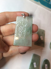 Load image into Gallery viewer, 100% Natural type A light green safe and sound pendant with the carved hieroglyph of "Buddha" jadeite Jade pendant group B99