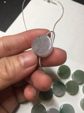 Load image into Gallery viewer, 100% Natural type A icy watery light green/purple/gary Jadeite Jade round cake pendant group F151