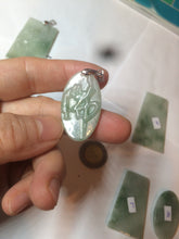 Load image into Gallery viewer, 100% Natural type A light green safe and sound pendant with the carved hieroglyph of "Buddha" jadeite Jade pendant group B99