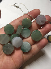 Load image into Gallery viewer, 100% Natural type A icy watery light green/purple/gary Jadeite Jade round cake pendant group F151