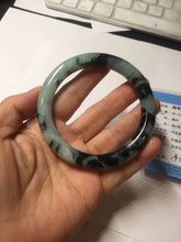 Load image into Gallery viewer, 58.5mm certified 100% natural type A dark green white with green floating flowers jadeite bangle PH148-5855