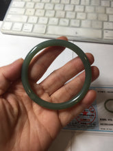 Load image into Gallery viewer, 56mm certified 100% Natural lake green gray slim round cut nephrite bangle HN144-6923