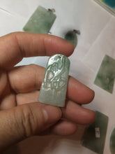 Load image into Gallery viewer, 100% Natural type A light green safe and sound pendant with the carved hieroglyph of "Buddha" jadeite Jade pendant group B99