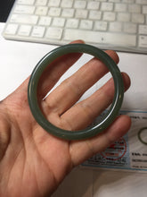 Load image into Gallery viewer, 56mm certified 100% Natural lake green gray slim round cut nephrite bangle HN144-6923