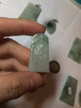 Load image into Gallery viewer, 100% Natural type A light green safe and sound pendant with the carved hieroglyph of "Buddha" jadeite Jade pendant group B99