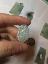 Load image into Gallery viewer, 100% Natural type A light green safe and sound pendant with the carved hieroglyph of "Buddha" jadeite Jade pendant group B99