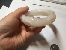 Load image into Gallery viewer, 59.5mm 100% natural pink white Quartzite (Shetaicui jade) 3D carved bunny ears/flowers/heart bangle XY123