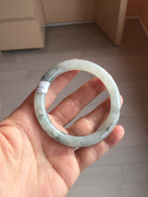 Load image into Gallery viewer, 54.7mm certified Type A 100% Natural icy watery light green with green floating flowers round cut Jadeite Jade bangle BK136-7343