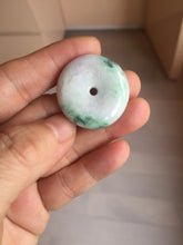 Load image into Gallery viewer, 24-28mm 100% Natural green/purple with sunny green floating flowers jadeite Jade Safety Guardian Button(donut) Pendant/worry stone H152
