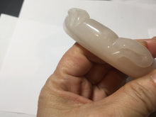 Load image into Gallery viewer, 59.5mm 100% natural pink white Quartzite (Shetaicui jade) 3D carved bunny ears/flowers/heart bangle XY123