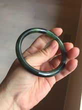 Load image into Gallery viewer, 60.5mm Certified 100% Natural Fresh Young Green/Dark Green/Black Green Ink Painting (绿水墨) Round Cut Nephrite (Wulanhai 乌兰海碧玉) Bangle HF132-7334