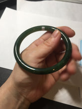 Load image into Gallery viewer, 60mm certified 100% Natural dark green/black round cut nephrite (碧玉) bangle HN19-9158