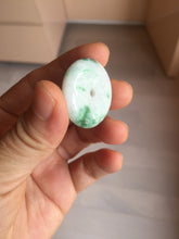 Load image into Gallery viewer, 24-28mm 100% Natural green/purple with sunny green floating flowers jadeite Jade Safety Guardian Button(donut) Pendant/worry stone H152