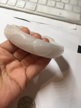 Load image into Gallery viewer, 59.5mm 100% natural pink white Quartzite (Shetaicui jade) 3D carved bunny ears/flowers/heart bangle XY123