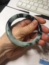 Load image into Gallery viewer, 58.5mm certified 100% natural type A dark green white with green floating flowers jadeite bangle PH148-5855